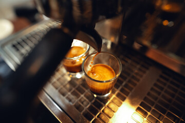 Coffee shot,Coffee machine pouring out espresso shot