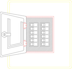 Vector sketch illustration design technical drawing of electrical switch panel