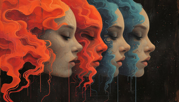 Evolution, transformation and different sides of personality illustration