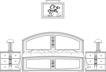 Vector sketch illustration of modern classic bed interior drawing design