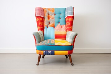 vibrant patchwork fabric upholstered accent chair