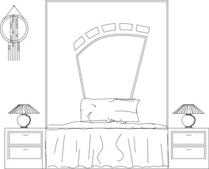 Fototapeta na wymiar Vector sketch illustration of modern classic bed interior drawing design