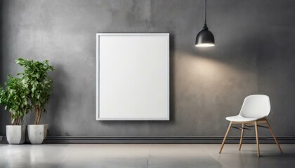 empty room with a picture frame and a wall, White large horizontal billboard, information board, signboard mock up on gray wall