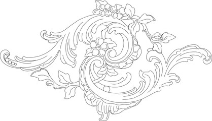 Vector sketch illustration of old classic engraving design, vintage natural leaf floral motif 