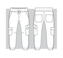 Cargo pants with pockets. Technical sketch. Vector illustration.