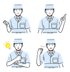 調理衣を着た和食料理人の上半身イラスト4種セット	