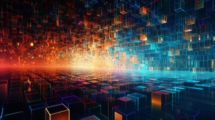 A conceptual visualization of AI algorithms at work, represented by colorful abstract patterns in a virtual space