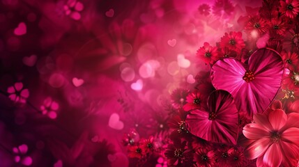 Amour et Saint Valentin, c&oelig;ur et fleur dans un fond abstrait graphique, rose et rouge, illustration ia g&eacute;n&eacute;rative