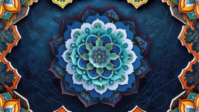 Captivating visuals with a full-color origami mandala overlay in 4k resolution.