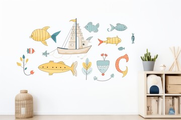 nautical themed wall decal on a cream colored wall