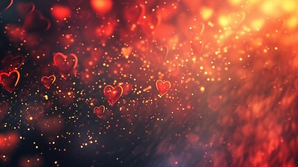 Amour et Saint Valentin, cœur et fleur dans un fond abstrait graphique, rose et rouge, illustration ia générative - obrazy, fototapety, plakaty