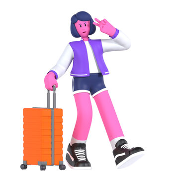 Girl Travel Cool Pose Ready for Holiday Vacation