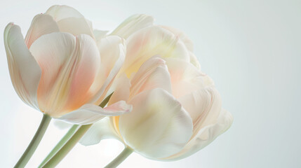 White-Pink Tulips Closeup