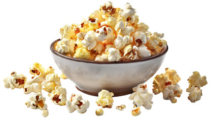 Fototapeta na wymiar Popcorn in a bowl isolated on transparent background