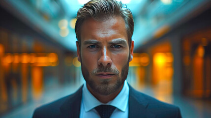 Obraz premium Portrait of a handsome young businessman in a modern office building