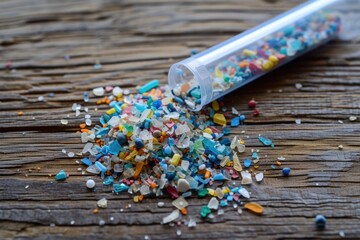 Microplastic granulate and pieces found on Norwegian beach.