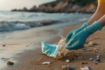 Ocean Pollution Post Pandemic Trash and Masks Cleanup