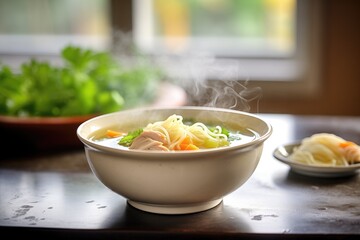 steaming bowl of homemade chicken noodle soup