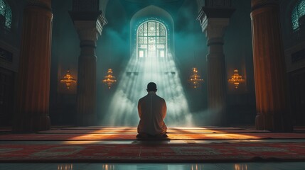 Man Sitting on Floor in Mosque