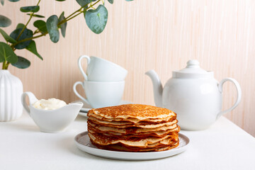 Stack of sourdough wheat pancakes.