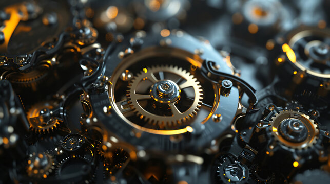A captivating 3D rendered image showcasing an abstract clockwork design, blending intricate gears and mesmerizing patterns. Perfect for adding a touch of sophistication and intrigue to any p