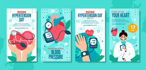 Hypertension Day Social Media Stories Flat Cartoon Hand Drawn Templates Background Illustration
