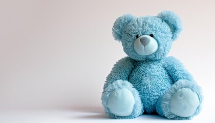 A blue teddy bear against a pristine white isolated background, its soft fur and endearing presence capturing a sense of comfort and joy