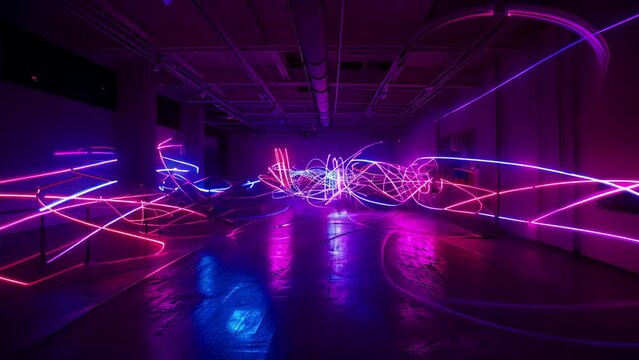A symphony of neon lines that seem to vibrate with energy and life giving the impression of a living breathing entity.