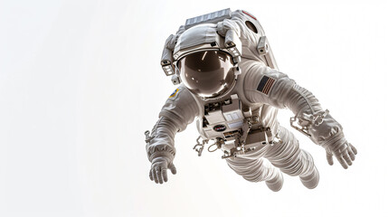 A stunning 3D rendering of a courageous astronaut, standing tall and proud in space gear, against a clean white backdrop. This captivating image captures the essence of exploration and adven
