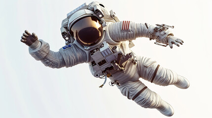A stunning 3D rendering of a brave astronaut, standing tall and proud, against a pure white background. The intricate details and superb super rendering make this art piece truly captivating