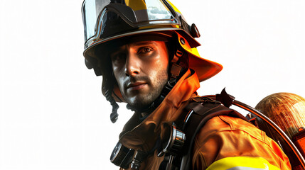 A stunning 3D rendition of a fearless firefighter, standing strong and ready for action! With impeccable attention to detail and superb rendering, this image captures the essence of bravery