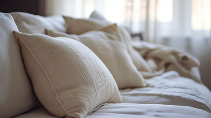 Fototapeta na wymiar Blank soft pillow on sofa