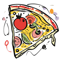 hand drawn line art illustration style of a classic italian pizza