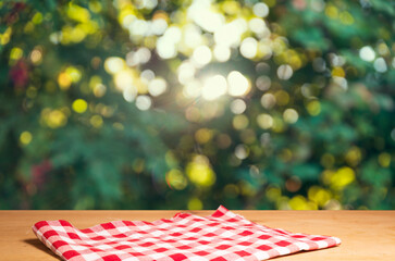 Napkin on table in perspective. Napkin close up top view mock up for design. Place for text. High quality photo