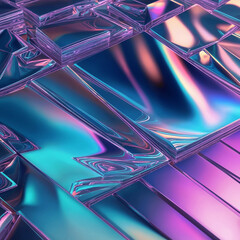 Abstract background with iridescent waves blue, purple, and green.The colors are metallic and shiny