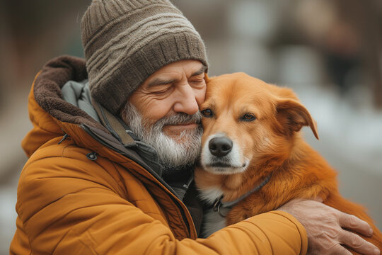 Man hug with dog Human with dog good friend concept