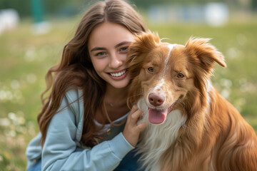 Girl hug with dog human with dog good friend concept