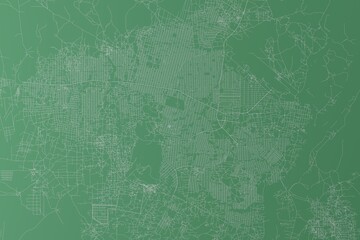 Stylized map of the streets of Juba (South Sudan) made with white lines on green background. Top view. 3d render, illustration - obrazy, fototapety, plakaty