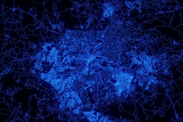 Street map of Harare (Zimbabwe) made with blue illumination and glow effect. Top view on roads network
