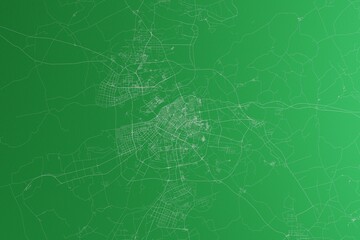 Map of the streets of Harbin (China) made with white lines on green paper. Rough background. 3d render, illustration