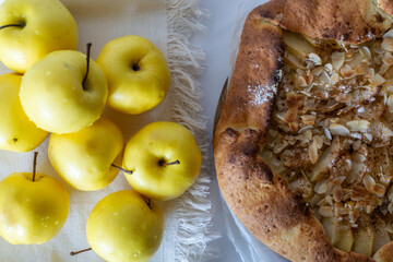 Apple galette with cinnamon and almond flakes