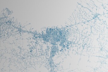 Map of the streets of Semarang (Indonesia) made with blue lines on white paper. 3d render, illustration