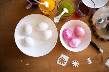 painted eggs for easter. art craft for kids. process. diy