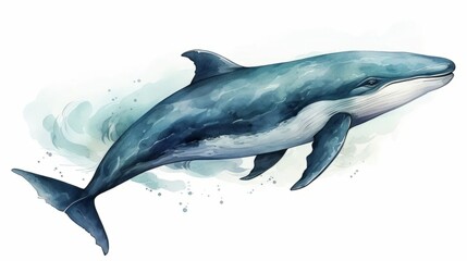 Watercolor whale drawing on a white background. Underwater art