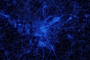 Street map of Luxembourg made with blue illumination and glow effect. Top view on roads network - obrazy, fototapety, plakaty