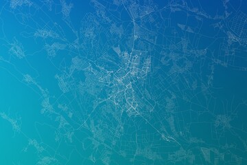 Map of the streets of Chisinau (Moldova) made with white lines on greenish blue gradient background. 3d render, illustration