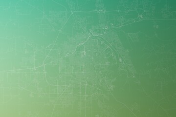 Map of the streets of Shreveport (Louisiana, USA) made with white lines on yellowish green gradient background. Top view. 3d render, illustration - obrazy, fototapety, plakaty