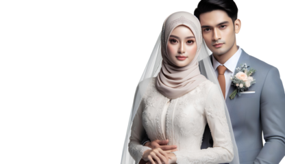 muslim couple getting married on transparent background