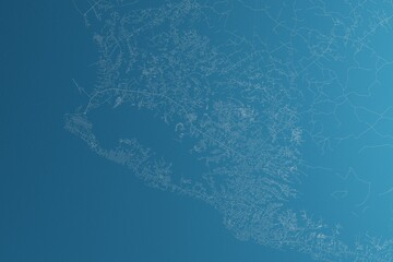 Map of the streets of Monrovia (Liberia) made with white lines on blue paper. Rough background. 3d render, illustration - obrazy, fototapety, plakaty