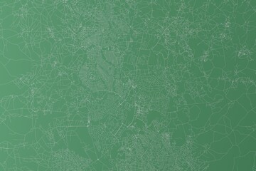 Stylized map of the streets of Lilongwe (Malawi) made with white lines on green background. Top view. 3d render, illustration - obrazy, fototapety, plakaty